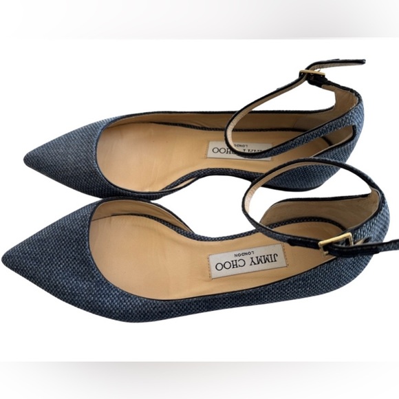LIKE NEW Authentic Jimmy Choo Pointed Toe Denim Leather D’Orsay Work Flats - Picture 3 of 7